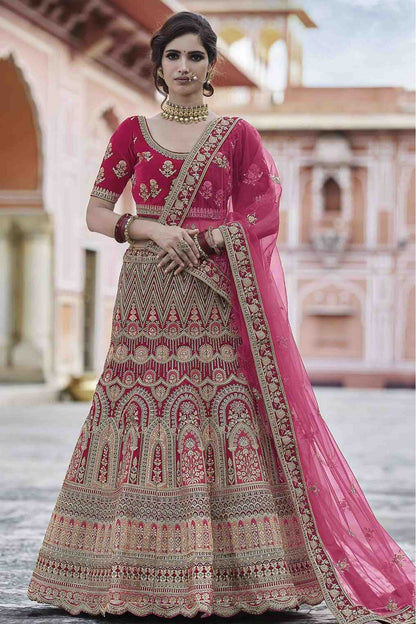 Pink Colour Velvet Hand Work Lehenga Choli