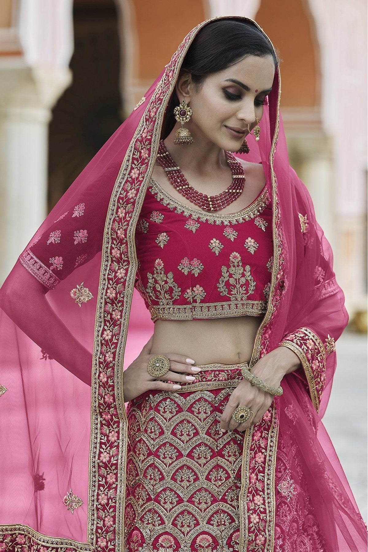 Pink Colour Velvet Hand Work Lehenga Choli