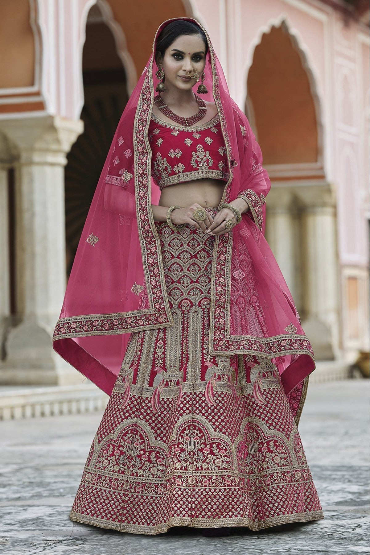 Pink Colour Velvet Hand Work Lehenga Choli