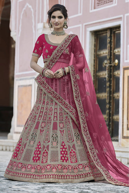 Pink Colour Velvet Hand Work Lehenga Choli