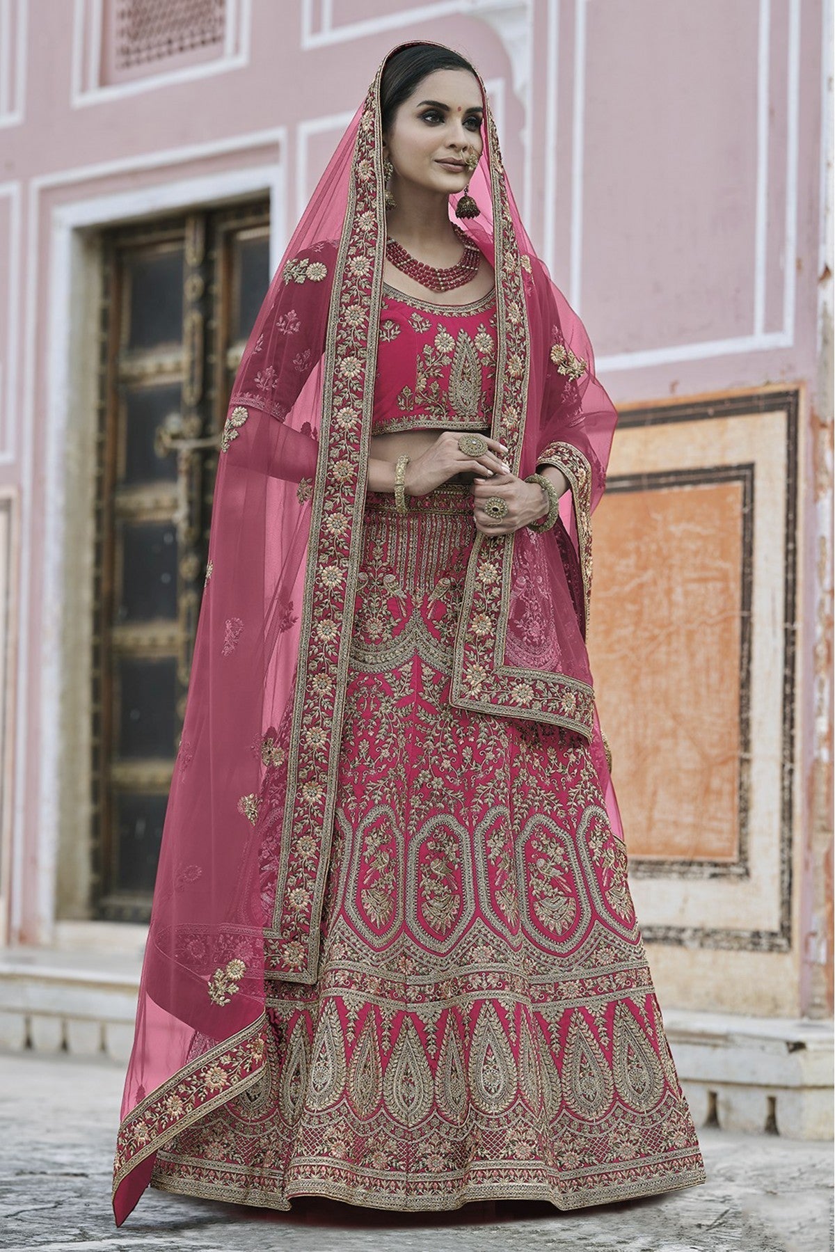 Pink Colour Velvet Hand Work Lehenga Choli