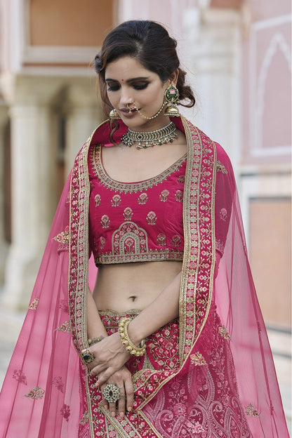 Pink Colour Velvet Hand Work Lehenga Choli