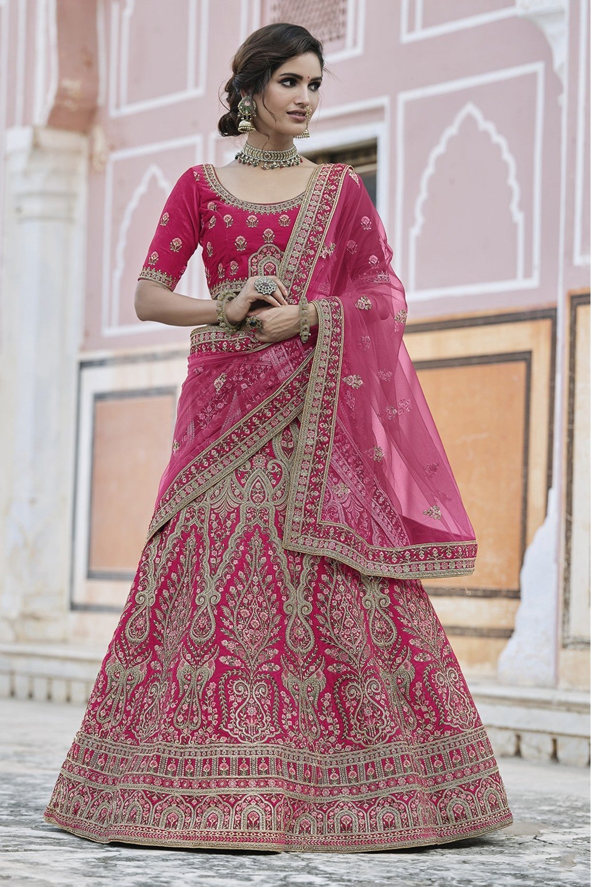 Pink Colour Velvet Hand Work Lehenga Choli