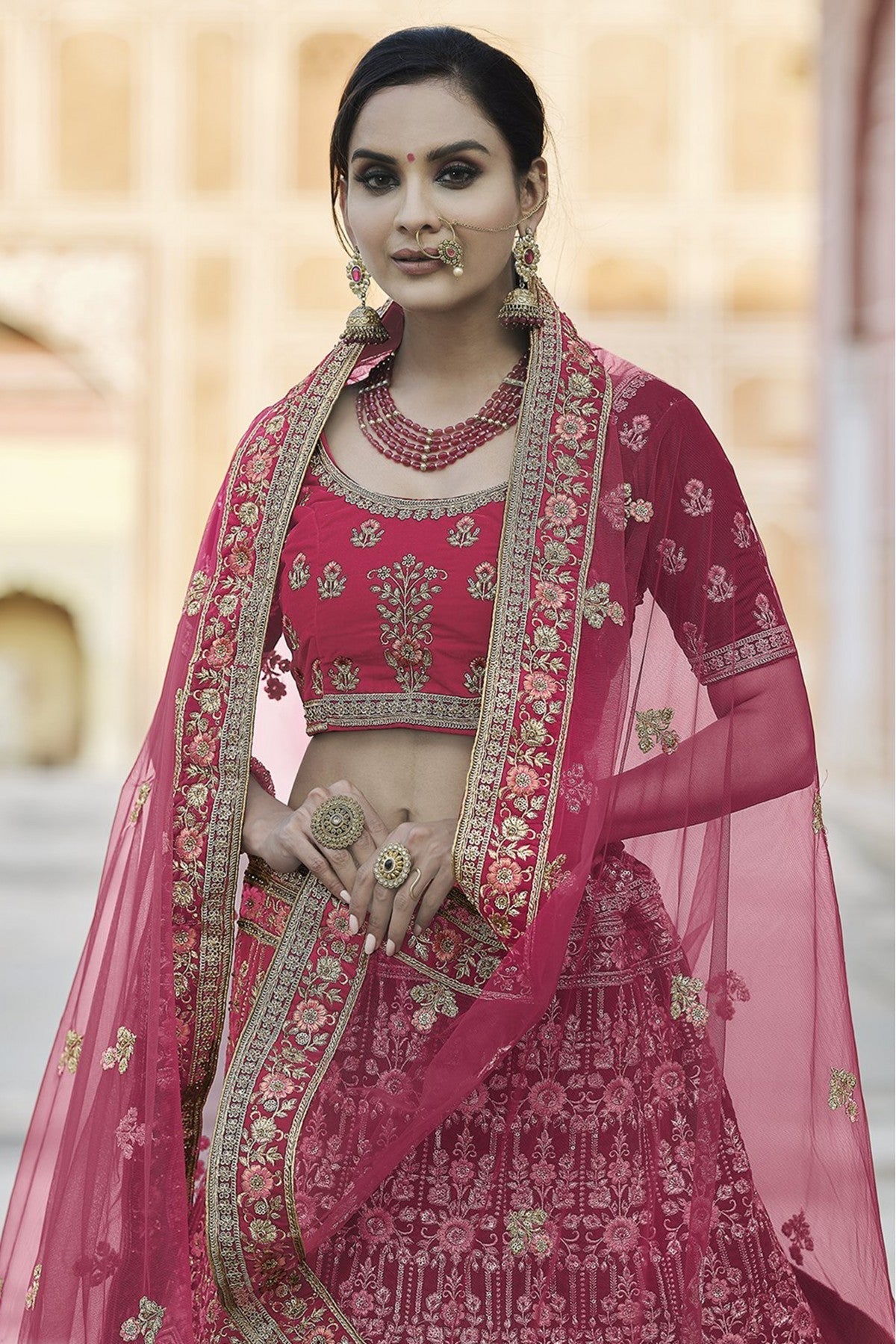 Pink Colour Velvet Hand Work Lehenga Choli