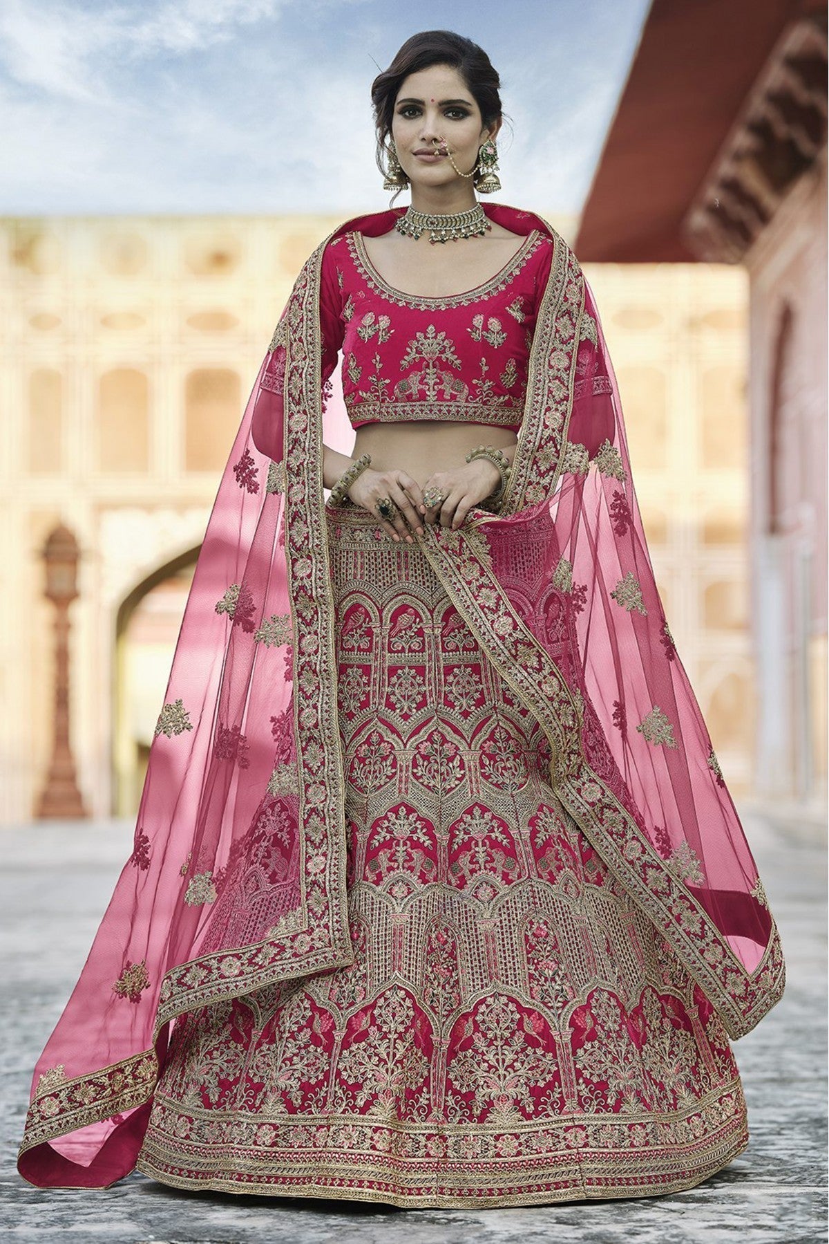 Pink Colour Velvet Hand Work Lehenga Choli