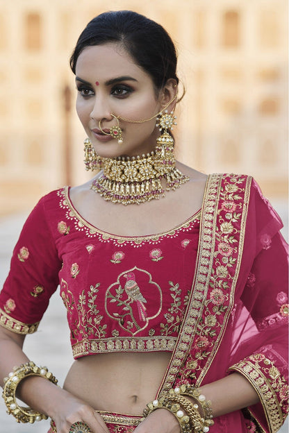 Pink Colour Velvet Hand Work Lehenga Choli