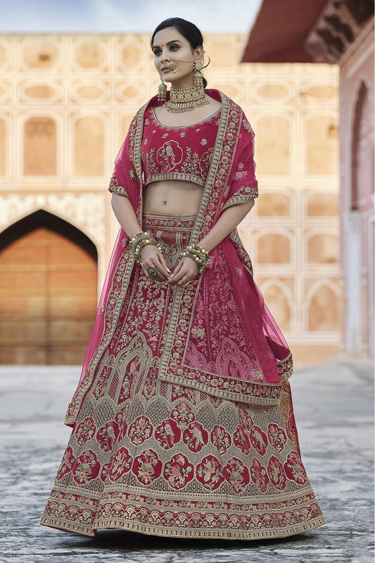 Pink Colour Velvet Hand Work Lehenga Choli