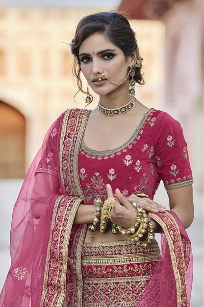 Pink Colour Velvet Hand Work Lehenga Choli