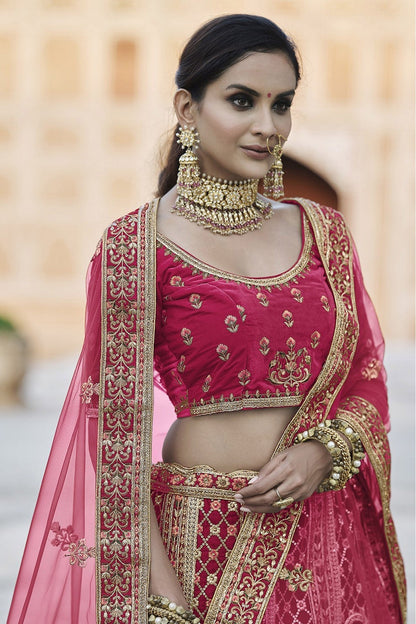 Pink Colour Velvet Hand Work Lehenga Choli