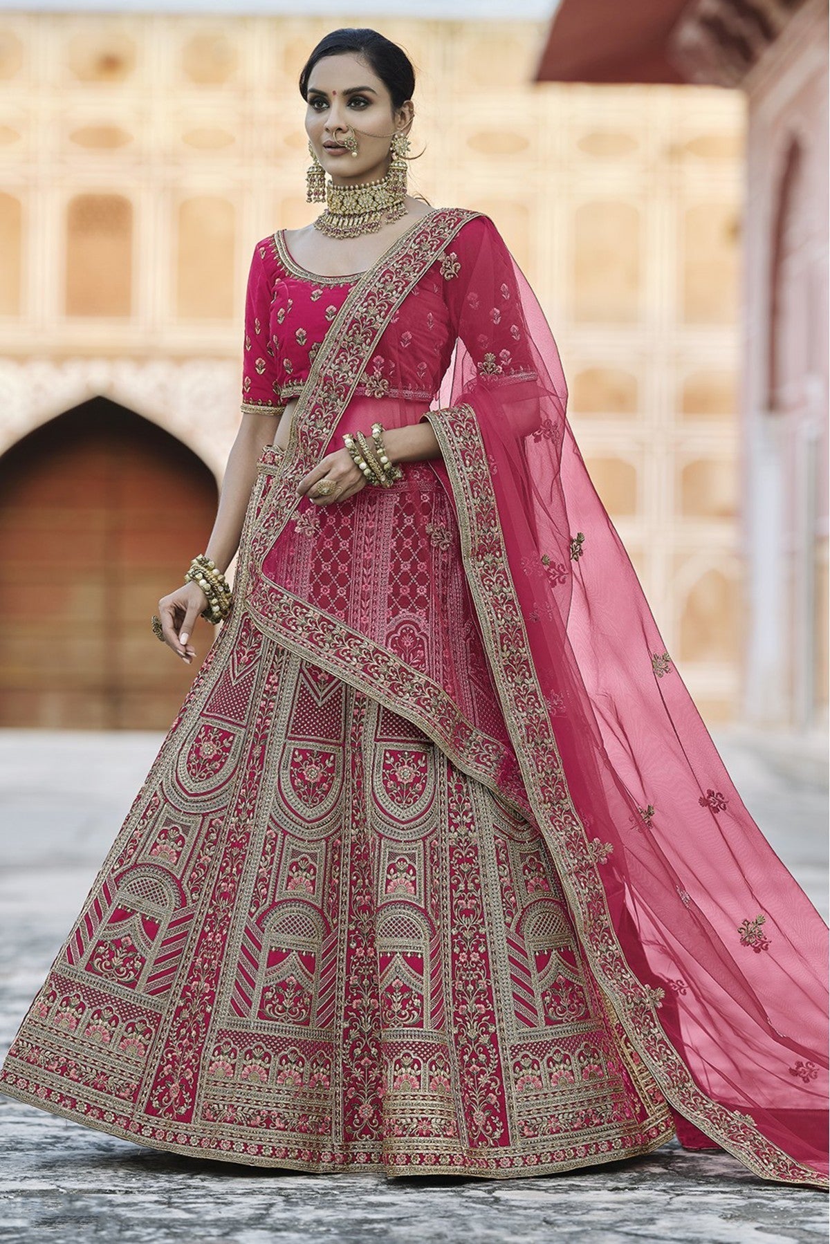 Pink Colour Velvet Hand Work Lehenga Choli