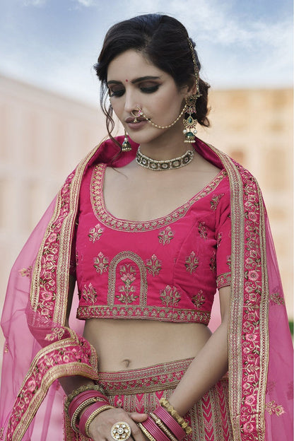 Pink Colour Velvet Hand Work Lehenga Choli