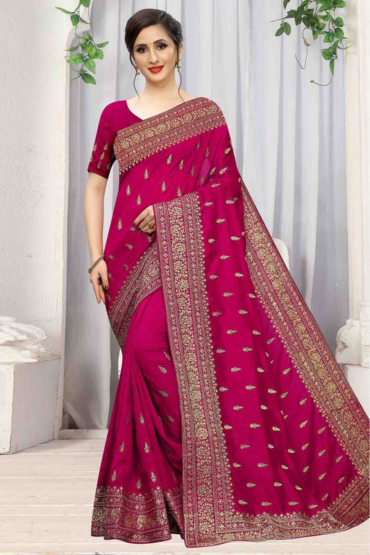 Pink Colour Vichitra Silk Designer Saree