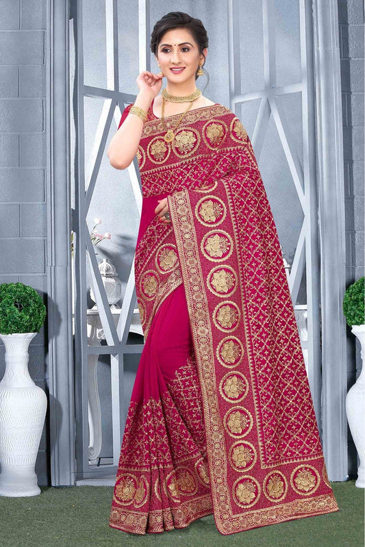 Pink Colour Vichitra Silk Designer Saree