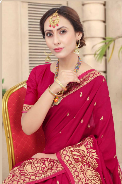 Pink Colour Vichitra Silk Designer Saree