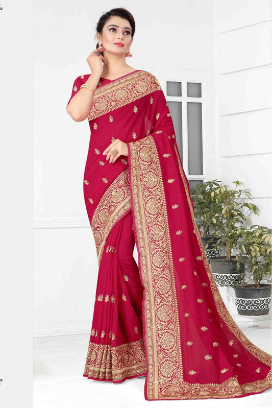 Pink Colour Vichitra Silk Designer Saree