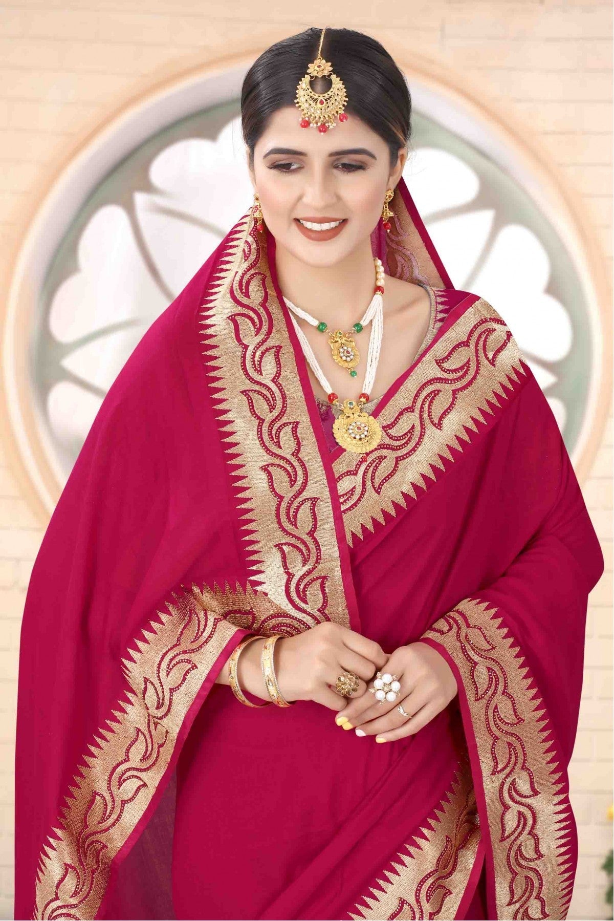 Pink Colour Vichitra Silk Designer Saree