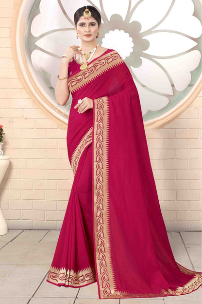 Pink Colour Vichitra Silk Designer Saree