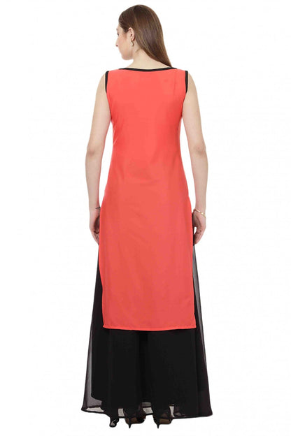 Pink and Orange Colour Plus Size Crepe Straight Kurti