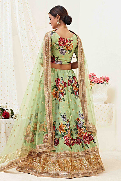 Pista Green Colour Banglori Satin Designer Lehenga Choli