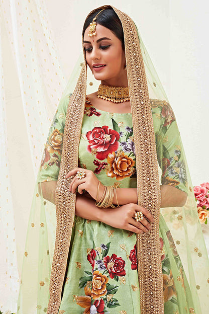 Pista Green Colour Banglori Satin Designer Lehenga Choli