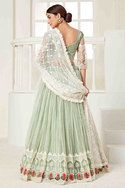 Pista Green Colour Net Designer Lehenga Choli