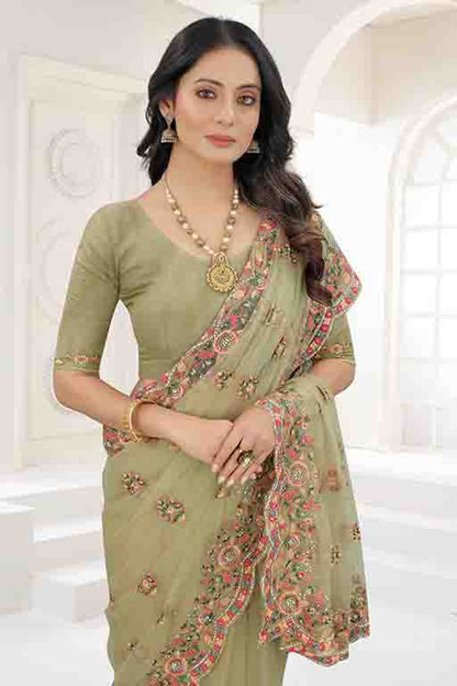 Pista Green Colour Net Designer Saree