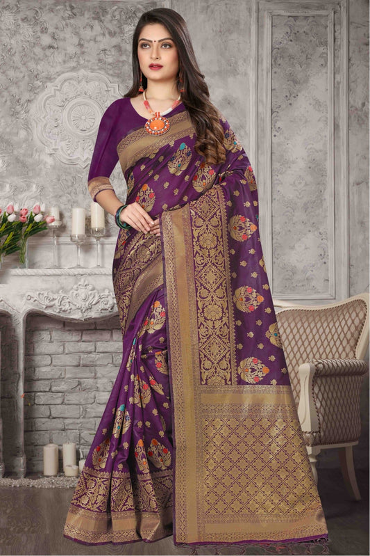 Purple Colour Banarasi Art Silk Traditional Saree