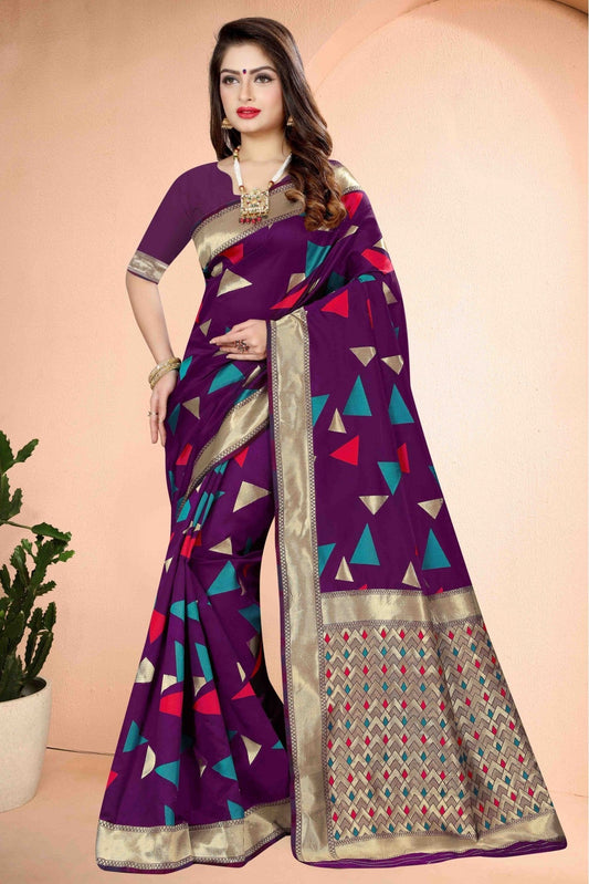 Purple Colour Banarasi Art Silk Traditional Saree