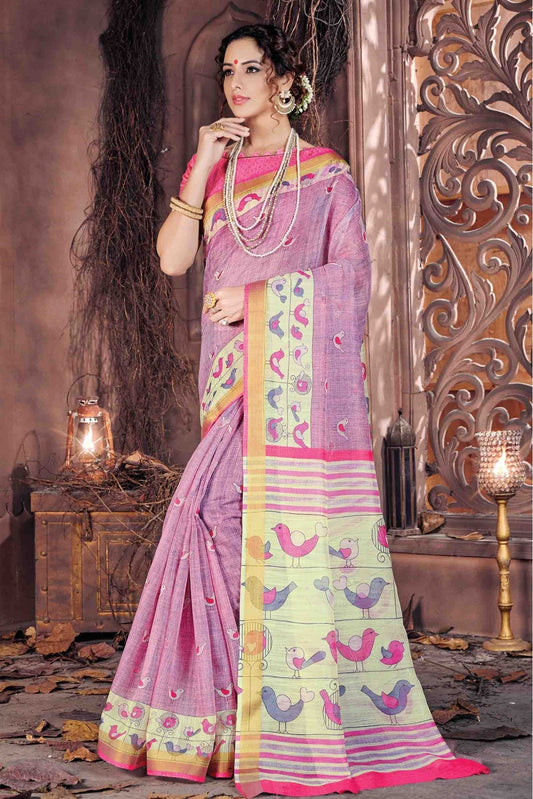 Purple Colour Cotton Traditional Saree