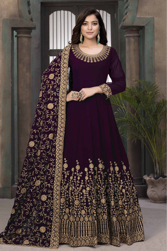 Purple Colour Faux Georgette Anarkali Suit