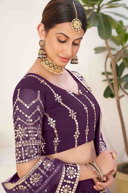 Purple Colour Georgette Designer Lehenga Choli