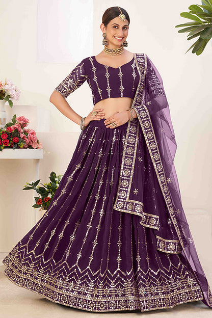 Purple Colour Georgette Designer Lehenga Choli