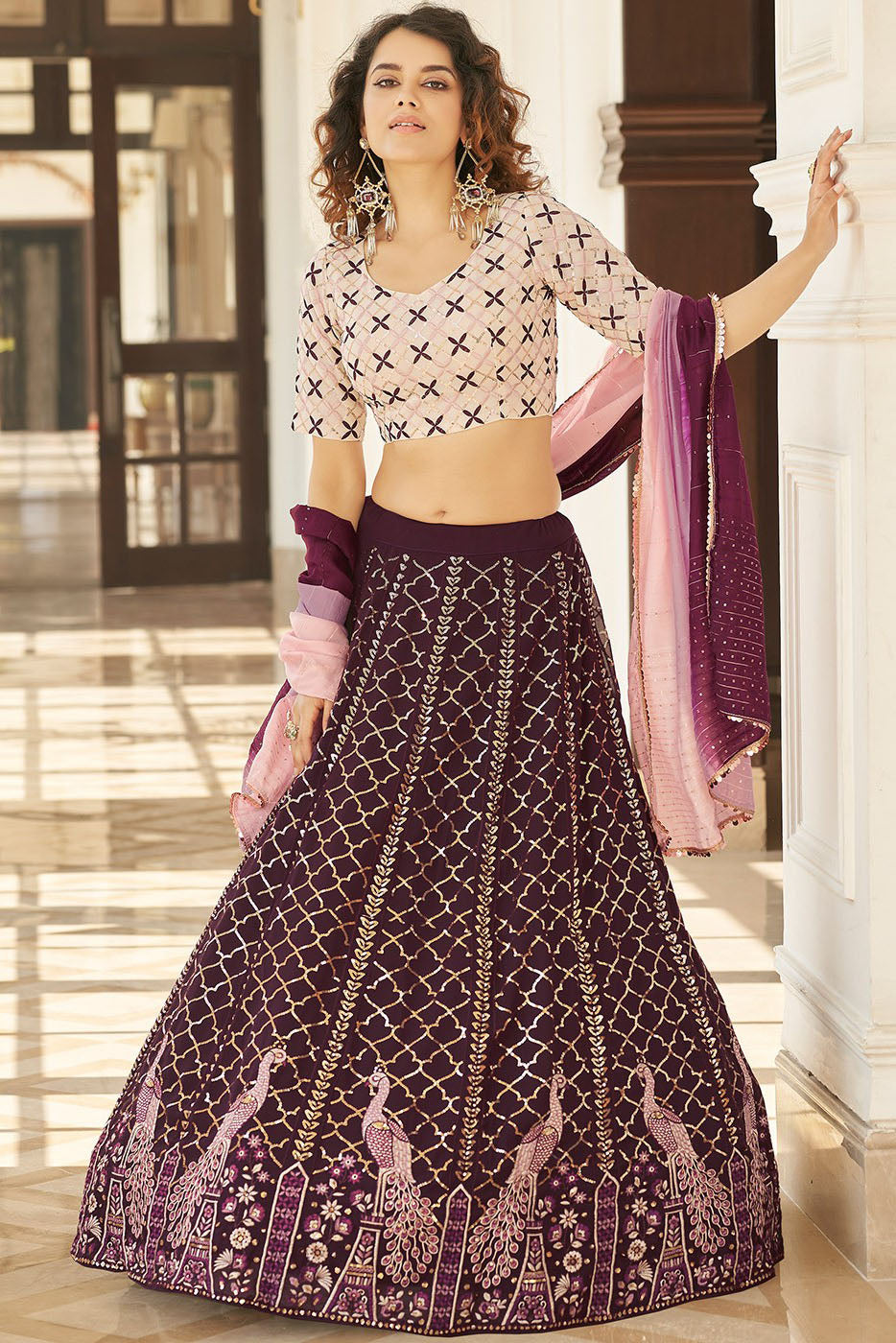 Purple Colour Georgette Embroidery Lehenga Choli