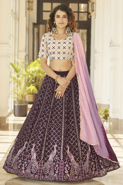 Purple Colour Georgette Embroidery Lehenga Choli