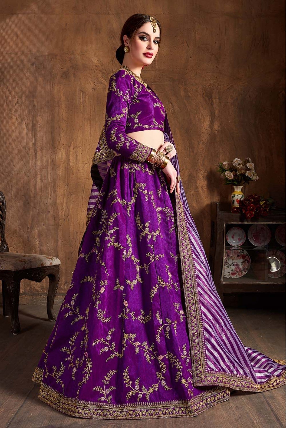 Purple Colour Mulberry Silk Lehenga Choli