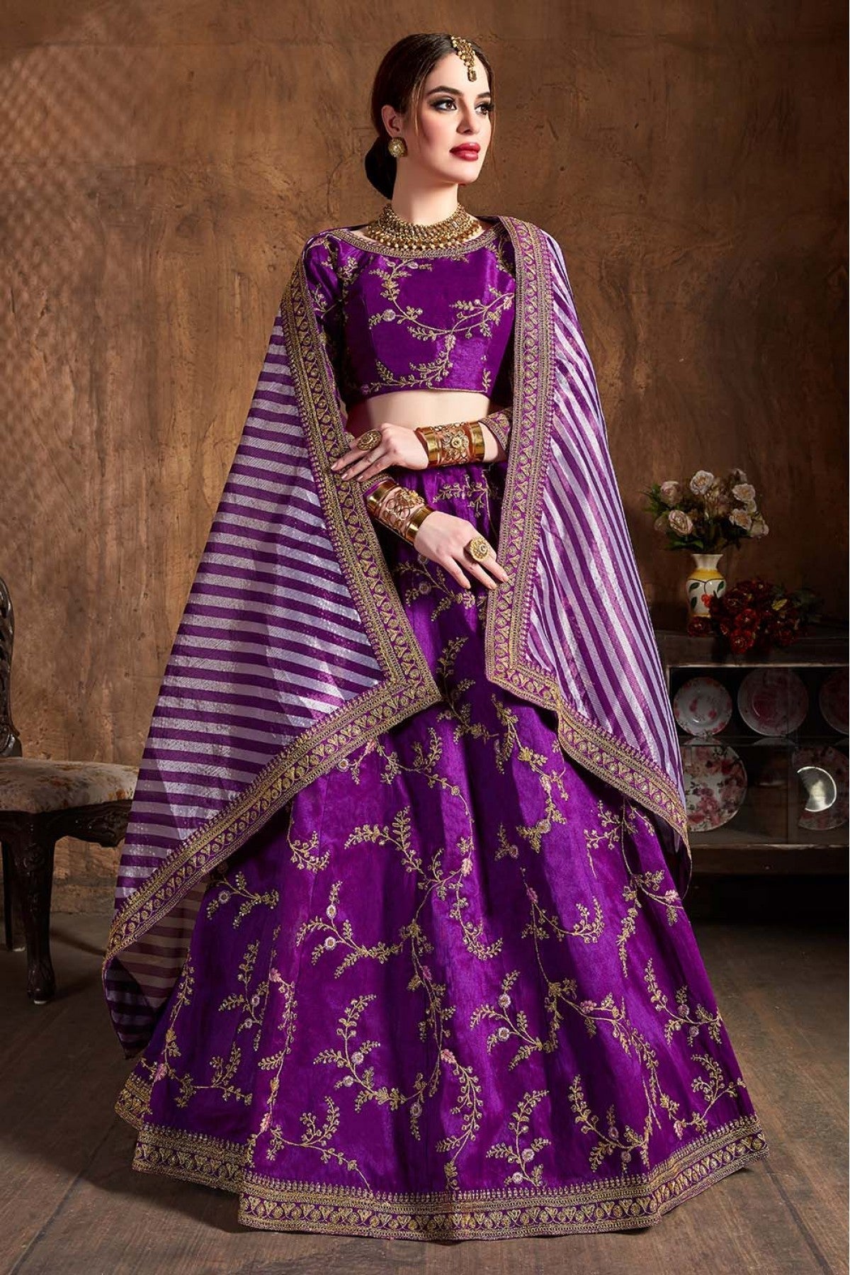 Purple Colour Mulberry Silk Lehenga Choli