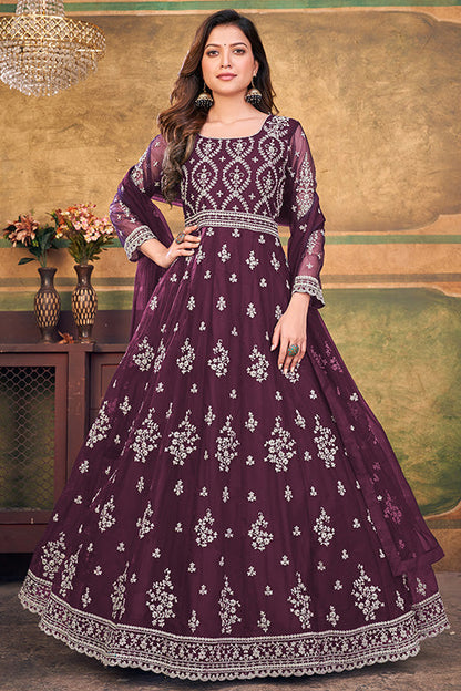 Purple Colour Net Anarkali Suit VSSM1050390