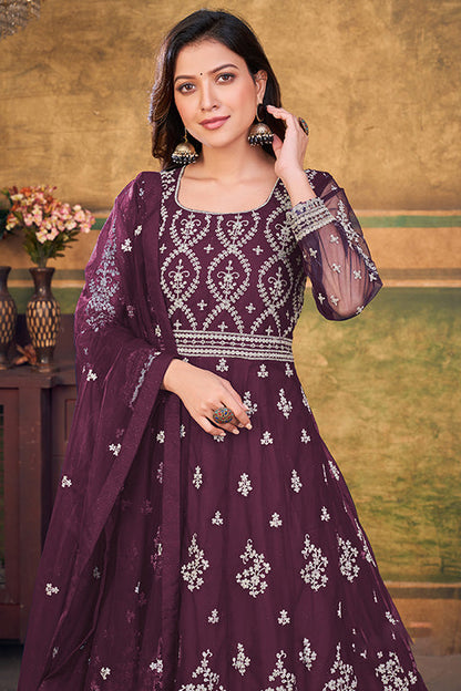 Purple Colour Net Anarkali Suit VSSM1050390