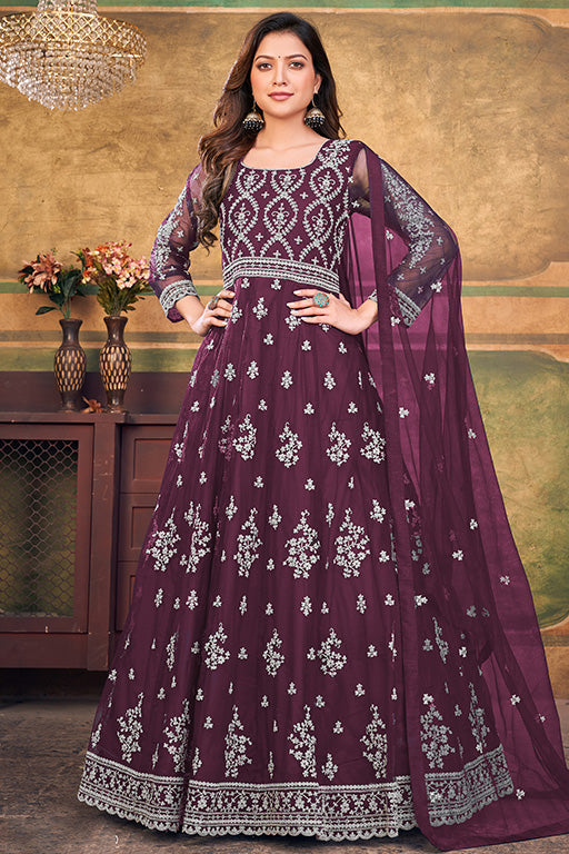 Purple Colour Net Anarkali Suit VSSM1050390