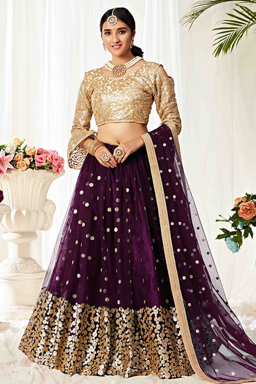 Purple Colour Net Designer Lehenga Choli