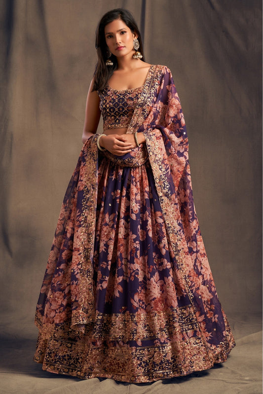 Purple Colour Organza Lehenga Choli