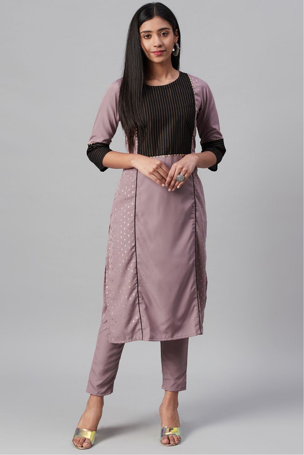 Purple Colour Plus Size Crepe Party Wear Kurti