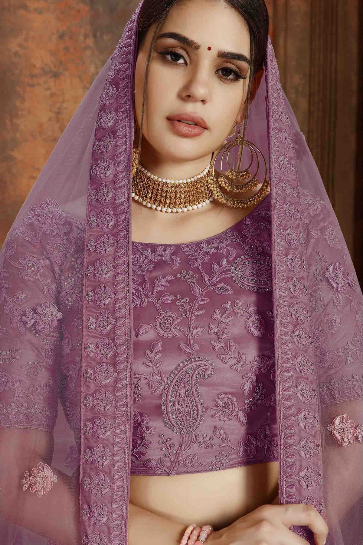 Purple Colour Soft Net Embroidery Lehenga Choli