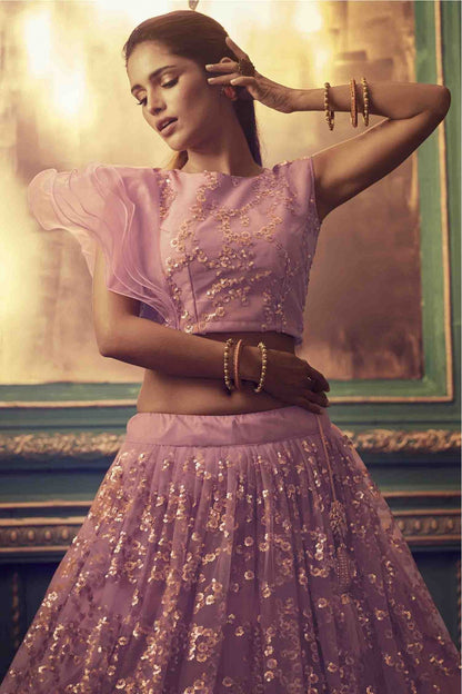 Purple Colour Soft Net Embroidery Lehenga Choli