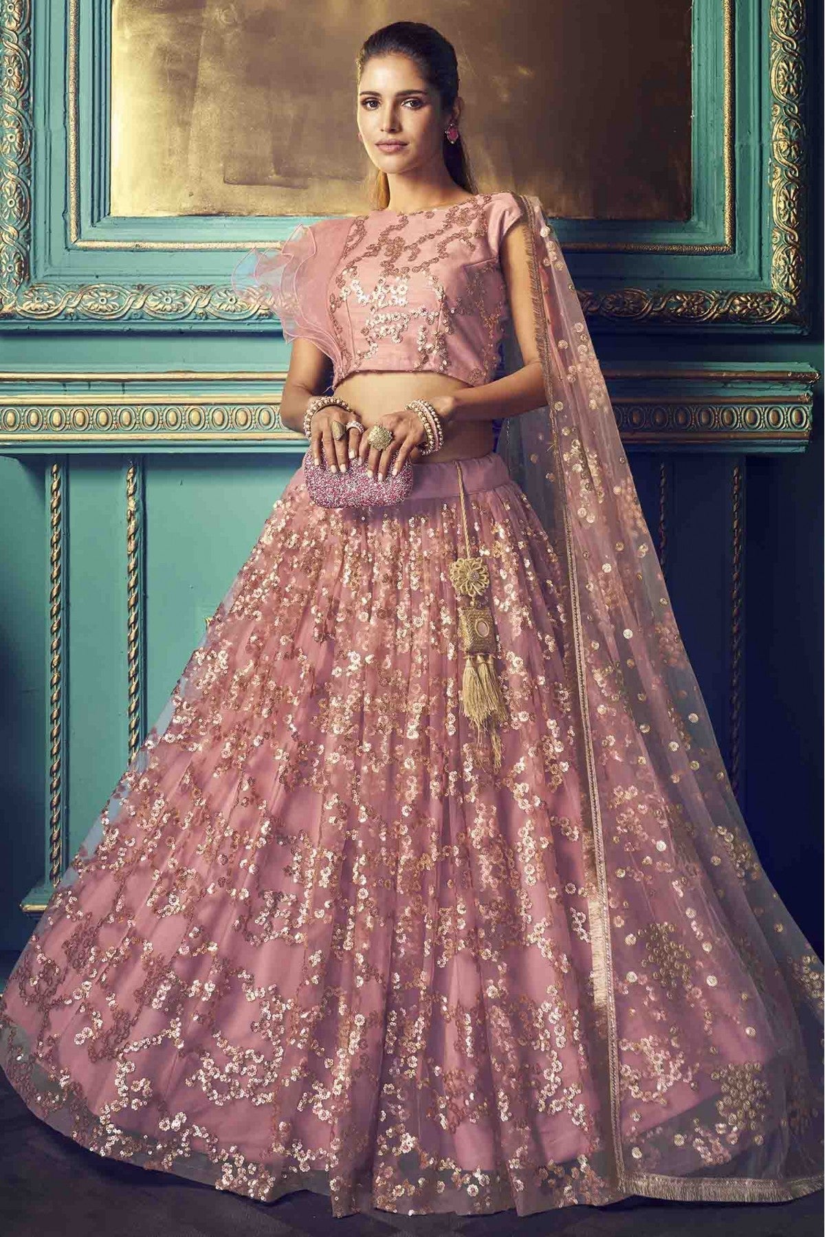 Purple Colour Soft Net Embroidery Lehenga Choli