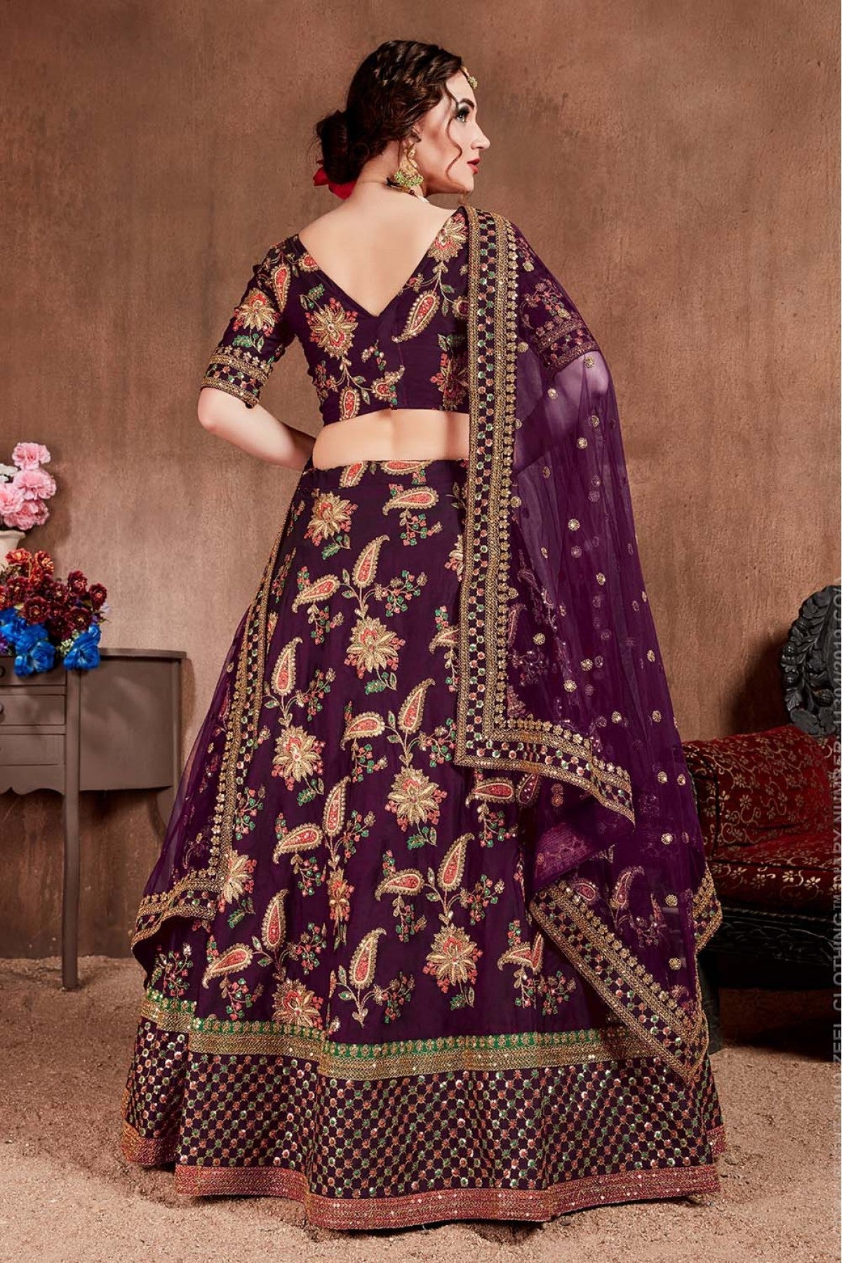 Purple Colour Taffeta Silk Lehenga Choli