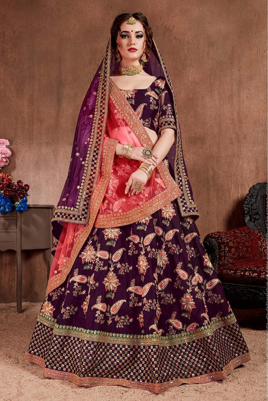 Purple Colour Taffeta Silk Lehenga Choli