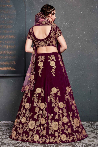 Purple Colour Velvet Lehenga Choli