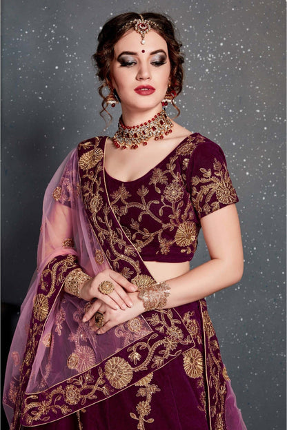 Purple Colour Velvet Lehenga Choli