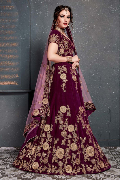 Purple Colour Velvet Lehenga Choli